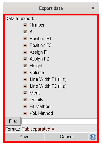 Export peak data