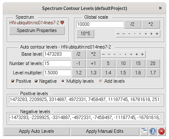 Spectrum contour levels
button